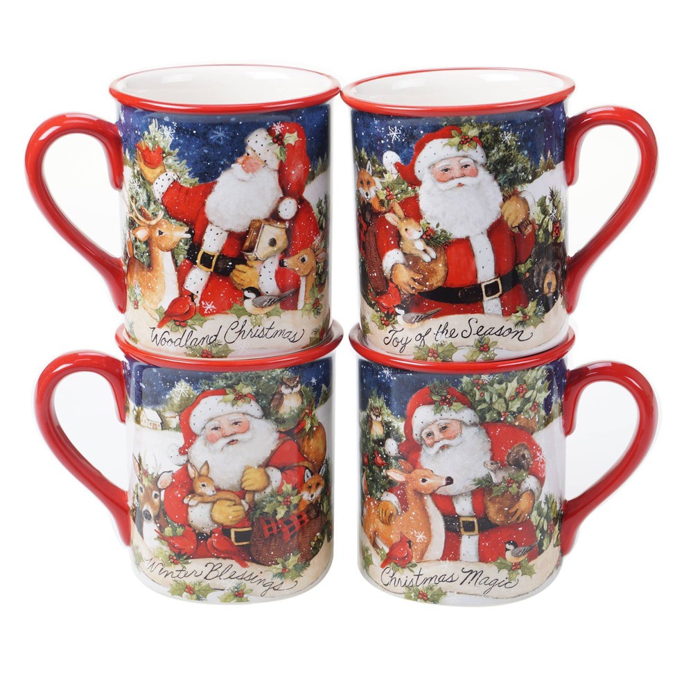 Photos - Glass Certified International 16oz 4pk Earthenware Magic of Christmas Santa Mugs - Certified Internation 