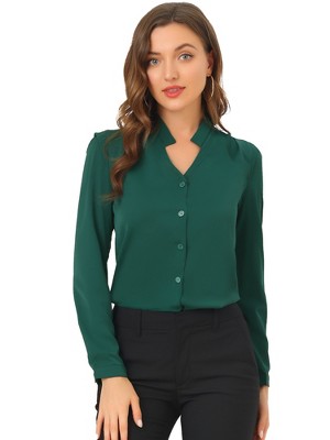 Allegra K Women's Elegant V Neck Work Office Button Up Shirt