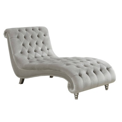 Chaise with Nailhead Trim and Tufted Details Gray - Benzara