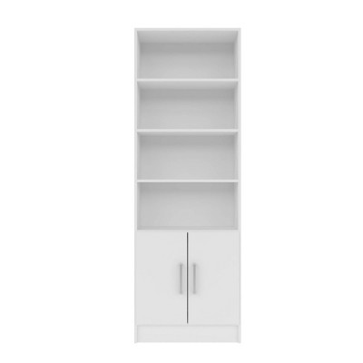 Catarina Sleek White Wood Cabinet with Concealed & Open Shelves