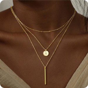 Turandoss 3PCS Gold Initial Layered Necklaces for Women, Stacking Coin Letter Pendant Y Necklace, Gold Jewelry for Women, Birthday Gifts for Her - 1 of 4