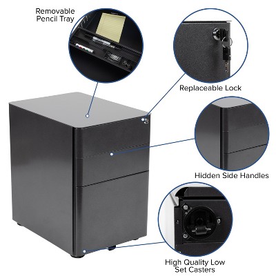 Black Steel 3-Drawer Mobile Locking Filing Cabinet