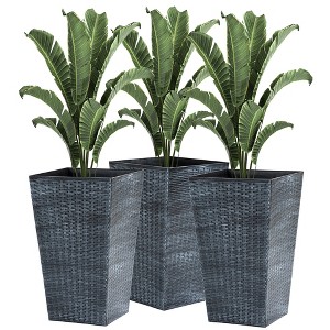 Okak Stackable Planters 3 Pack with Drainage Holes 14.25x14.25x24 Inch Indoor/Outdoor Flower Pots for Patio, Balcony, Front Door - 1 of 4