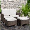 EAGLE PEAK Ocean Vista 3 piece Outdoor Wicker Loveseat Sofa,  Variated Wicker Conversation Loveseat Set with Ottoman - 2 of 4