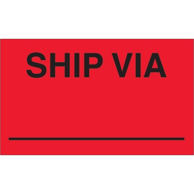 The Packaging Wholesalers Tape Logic Labels "Ship Via" 3" x 5" Fluorescent Red 500/Roll LABDL3541