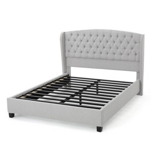 King Virago Contemporary Upholstered Platform Bed Light Gray - Christopher Knight Home: Wood Frame, Foam Fill, No Box Spring Needed - 1 of 4