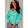 Hollow Out Knit V Neck Drop Shoulder Sweater - 3 of 3