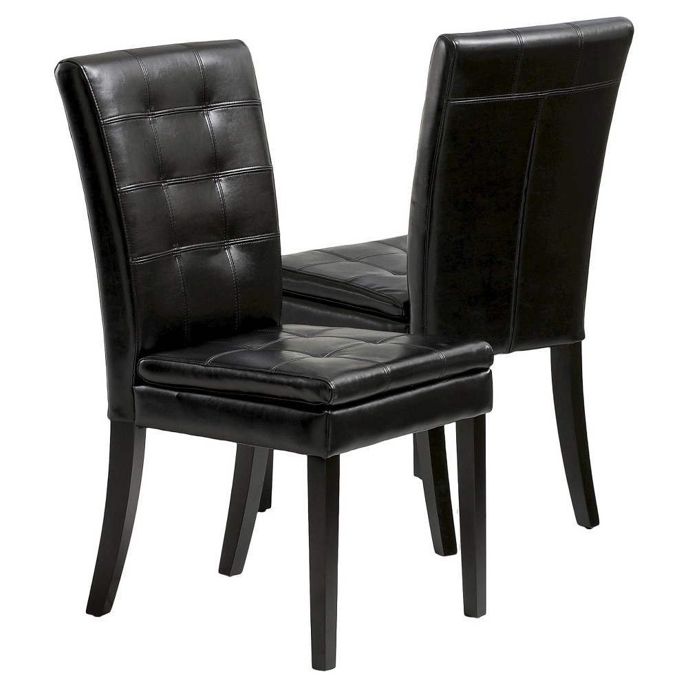 Photos - Chair Set of 2 Crayton Leather Dining  Black - Christopher Knight Home