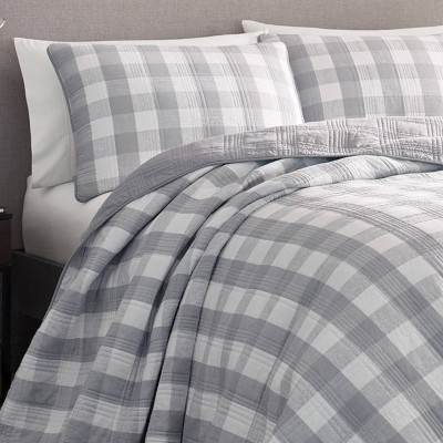 Eddie Bauer Twin Lakehouse Quilt Set Gray: Diamond Quilting, Includes 1 Sham, Midweight