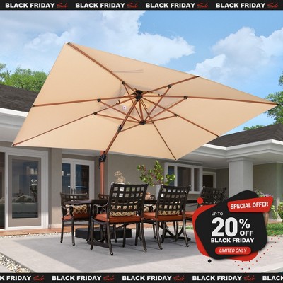 PURPLE LEAF 9/10/11/12ft Patio Umbrella with Base Outdoor Square Large Cantilever Umbrella Windproof Offset Heavy Duty Umbrella for Garden Deck Pool