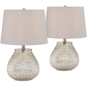 360 Lighting Country Cottage Accent Table Lamps 19 1/2" High Set of 2 Mercury Glass Teardrop Gray Drum Shade for Bedroom Bedside - 1 of 4