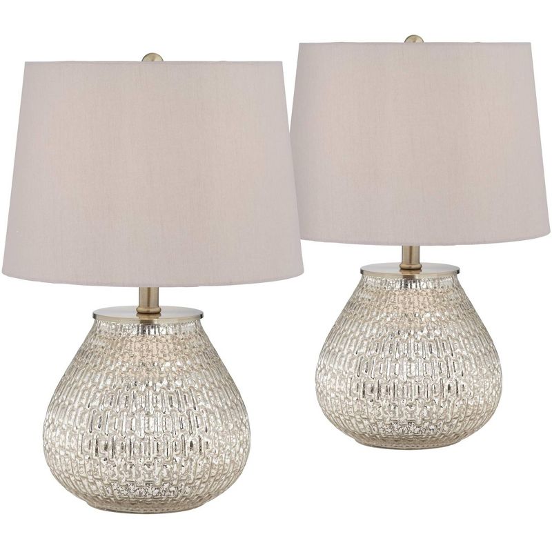 360 Lighting Country Cottage Accent Table Lamps 19 1/2" High Set of 2 Mercury Glass Teardrop Gray Drum Shade for Bedroom Bedside, 1 of 10