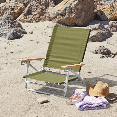 Recycled Fabric 5 Position Aluminum Outdoor Portable Beach Chair with Wood Arms Green - Threshold&#8482;