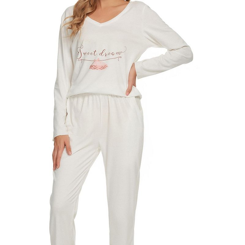 cheibear Womens Sleepwear Lounge V-Neck Soft Nightwear with Pants Long Sleeve Pajama Set, 5 of 6