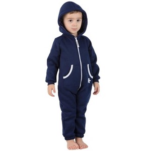 Joggies - Navy Blue Infant Footless Hoodie One Piece - 1 of 4