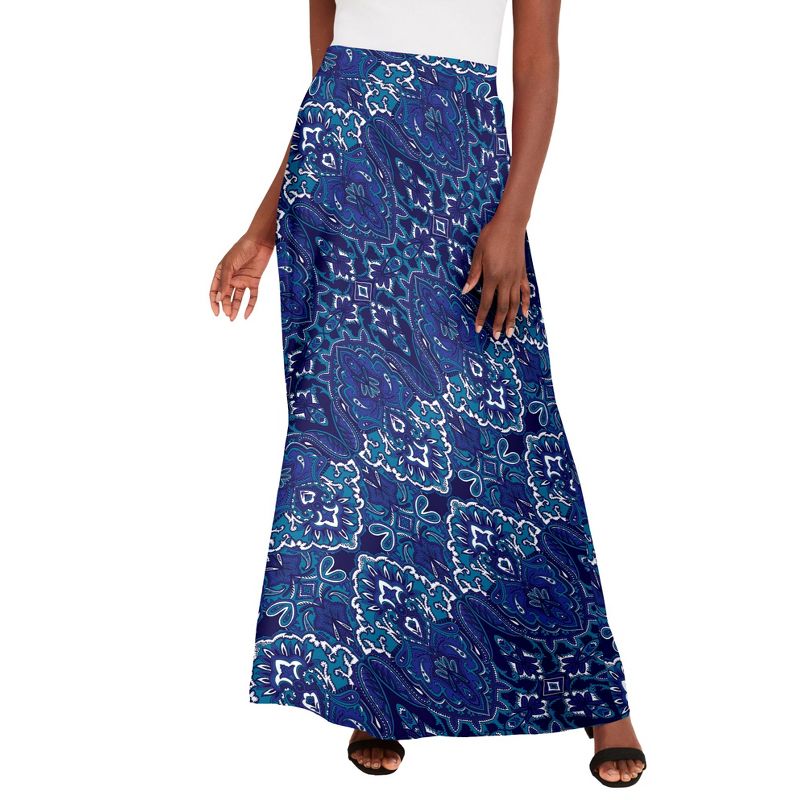 Jessica London Women's Plus Size Casual Wide Elastic Pull-On Lightweight Maxi Skirt, 1 of 2