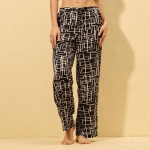 Women's Abstract Square Print Silky Wide Leg Cover Up Beach Pants - Shade & Shore™ Black - 1 of 3