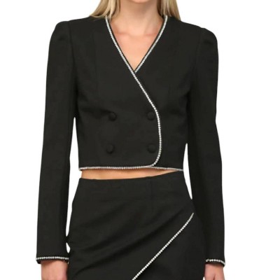 Women's Rhinestone Trimmed Cropped Blazer - Fate