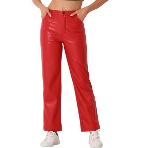 INSPIRE CHIC Women's High Waist Straight Leg Side Pockets Casual Punk Faux Leather Pants - 1 of 4