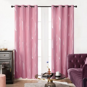 Deconovo 2 Panels Silver Printed Blackout Curtains with Wave, 6 Grommets for Bedroom - 1 of 4