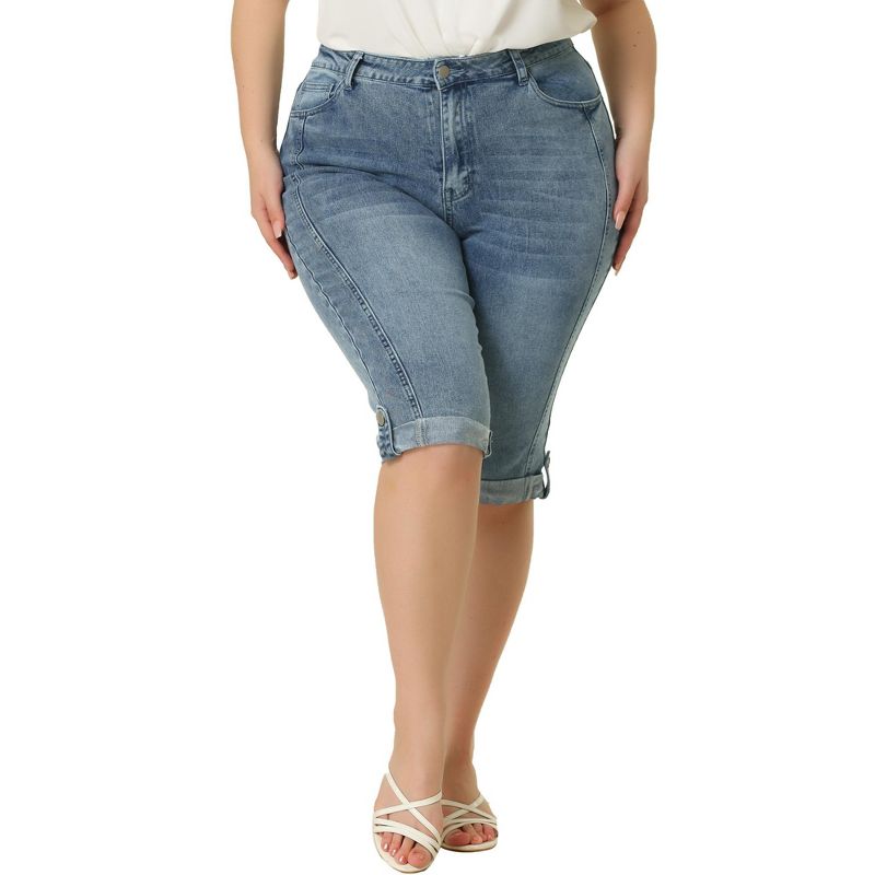 Agnes Orinda Women's Plus Size Mid-Rise Curvy Skinny Stretch Denim Jean Capri, 2 of 6