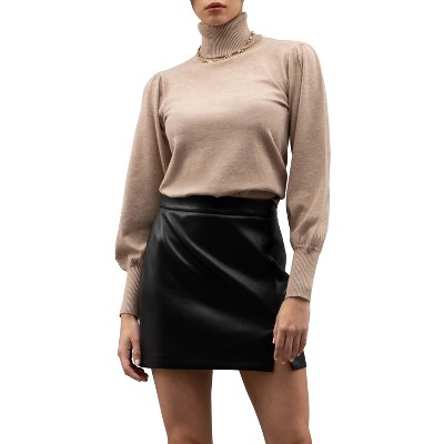 August Sky Women's Turtle Neck Balloon Sleeve Knit Sweater (taupe S ...