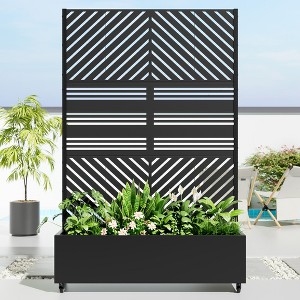 SpassWay 72"H Metal Planter Box with Trellis Raised Garden Bed with Arbor Privacy Screen with Wheels - 1 of 4