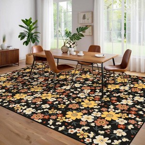 Machine Washable Area Rug - Modern Floral Ultra Soft Carpet Non-Slip Low Pile Stain-Resistant No-Shedding Accent Rug for Dorm Home Living Room Dining - 1 of 4