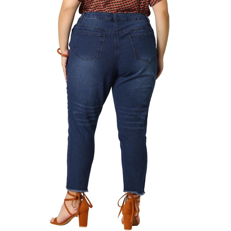 Agnes Orinda Women's Plus Size Denim Pants Frayed Washed Ankle Jeans with Slash Pockets, 5 of 7