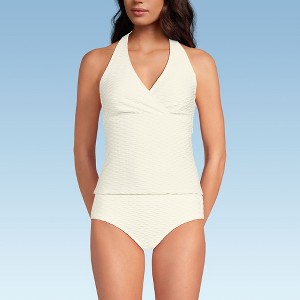 Lands' End Women's Texture V-neck Halter Tankini Swimsuit Top - 1 of 4