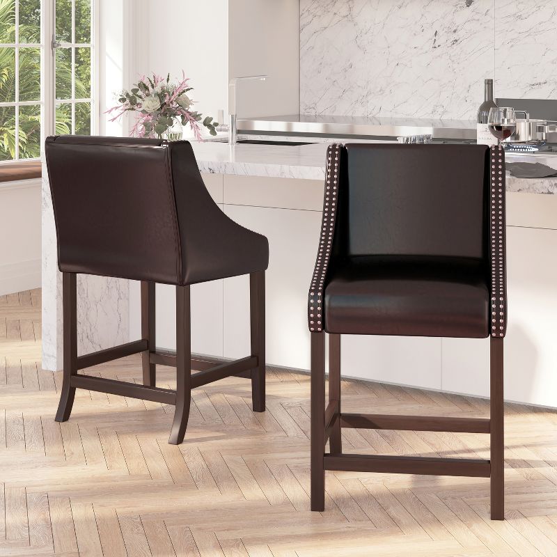 Merrick Lane 24 Inch Counter Height Stool with Nailhead Trim - Set of 2, 3 of 14
