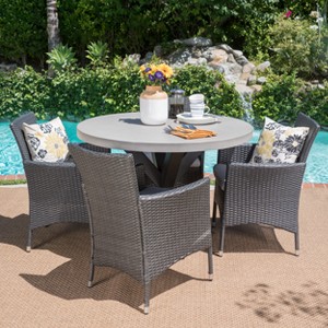 Sanibel 5pc Wicker Dining Set - Gray - Christopher Knight Home: Weather-Resistant with Concrete Table Top - 1 of 4