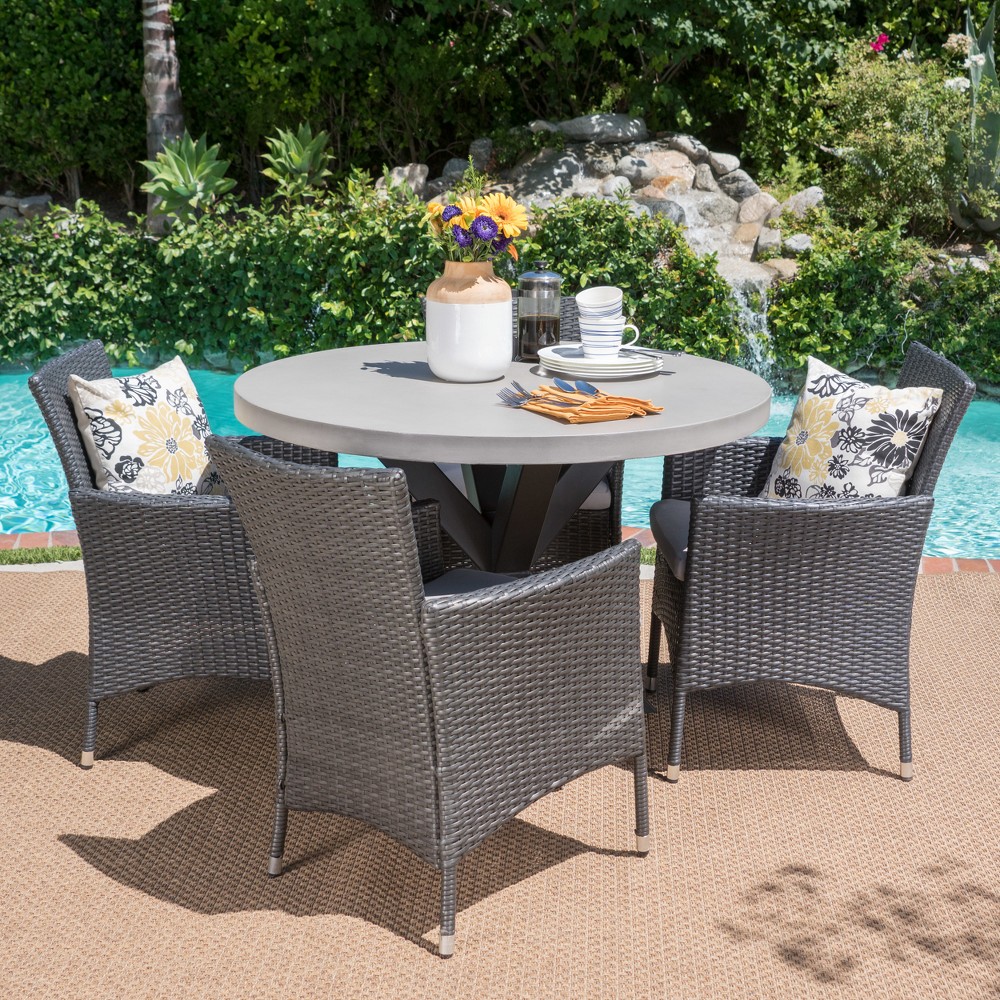 Photos - Garden Furniture Sanibel 5pc Wicker Dining Set - Gray - Christopher Knight Home