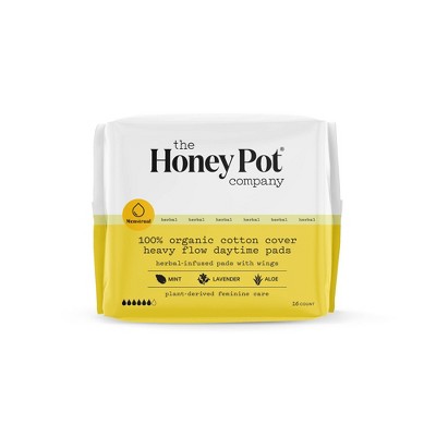  The Honey Pot Company - Herbal Postpartum Pads with Wings -  Full Coverage - Herbal Infused w/Essential Oils for Cooling Effect, Organic  Cotton Cover, & Ultra-Absorbent - Postpartum Essentials - 12ct 