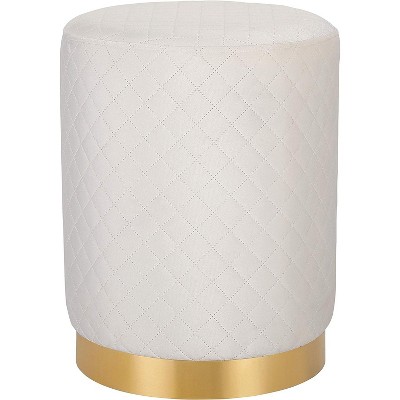 Cream Velvet Tufted Round Pouf with Gold Base
