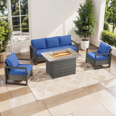 Buenhomino 4 Piece Patio Furniture Set 41in Fire Pit Table Outdoor Furniture Sets Patio Couch Outdoor Chairs 50000 BTU Propane Fire Pit