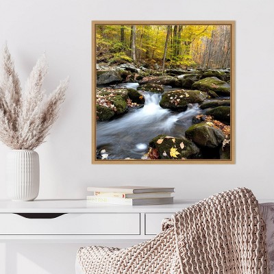Autumn Rush Scenic Landscape Canvas Print with Maple Frame