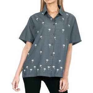 LA LEELA Women's Casual Solid Blouse Shirt TShirts Short Sleeve Button Down Dress Tops Tee Shirts Hawaiian Blouses for Women - 1 of 4