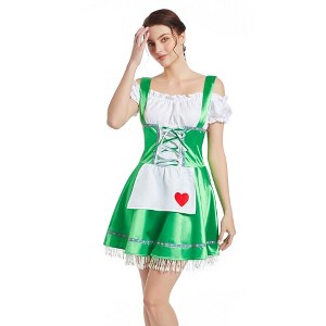 Women's Heart Pattern Fake 3-Piece Front Tie Front Strapless Blouse Cosplay Costume Set - 1 of 4