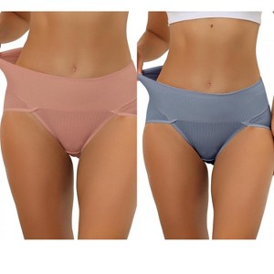 Allegra K Women's Hi-Cut Ribbed High Waist Tummy Control Available in Plus Size Briefs 2 Packs - 1 of 4