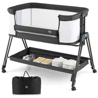 Infans Baby Bedside Bassinet w/ Wheels & Storage Tray Folding Adjustable Crib