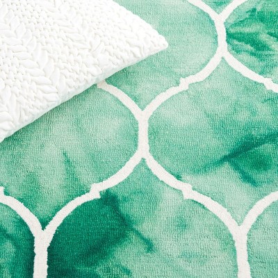 Ivory and Green Hand-Tufted Wool Square Area Rug