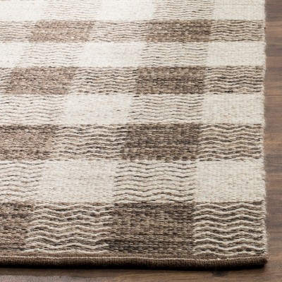 Light Gray and Brown Wool 4' x 6' Handwoven Area Rug