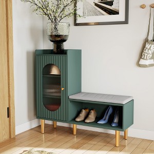 Gulches 36 in H x 39 in W Green Tempered Glass Padded Seat L Shaped Modern Shoe Storage Cabinet - 1 of 4
