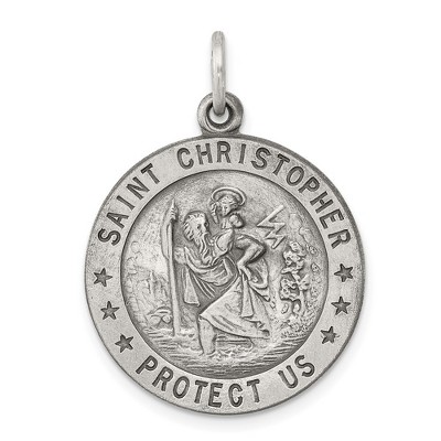 Black Bow Jewelry Sterling Silver Round St. Christopher Medal Pendant, 22mm (7/8 Inch)