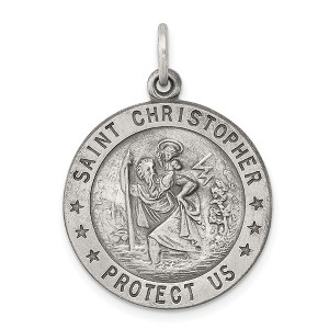 Black Bow Jewelry Sterling Silver Round St. Christopher Medal Pendant, 22mm (7/8 Inch) - 1 of 4