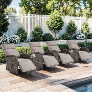 Buenhomino 6 Piece Patio Furniture Set with 4 Swivel Recliner Chairs and 2 Side Tables, Dual-Adjust Wicker Chaise Chair for Backyard Garden - 1 of 4