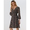 Allegra K Women's Boho Floral V Neck Tie Waist Long Sleeve Chiffon Wrap Midi Dress - 2 of 4