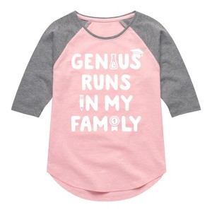 Girls' - Instant Message - Genius Runs In My Family Shirt Tail Raglan Graphic T-shirt - 1 of 4