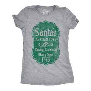 Womens Funny T Shirts Santas Artisan Toys Sarcastic Christmas Graphic Novelty Tee For Ladies - Crazy Dog Women's T Shirt Gift For Christmas - 1 of 4